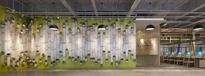 1000平方電子商務(wù)辦公室形象墻裝修設(shè)計案例效果圖