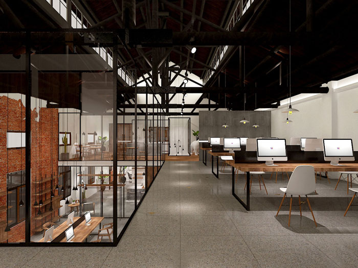 服飾設計公司辦公室二樓辦公區(qū)域裝修設計案例效果圖