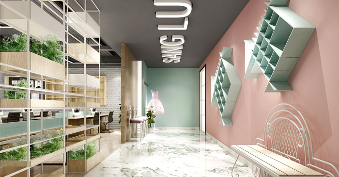 女裝公司辦公室過道裝修設(shè)計案例效果圖