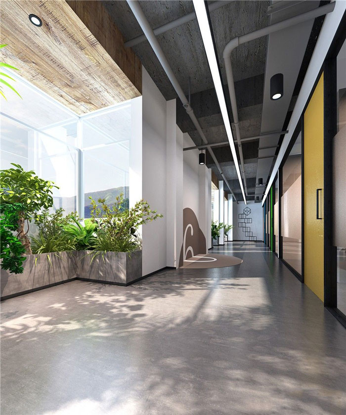 1260平方時尚創意辦公室過道裝修設計案例效果圖