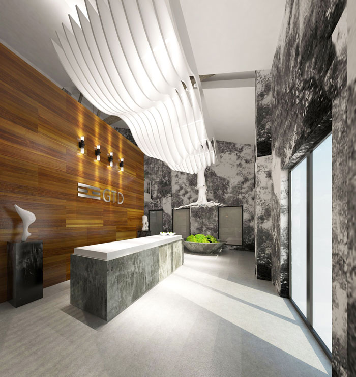 1020平方大型辦公室前臺裝修設計案例效果圖