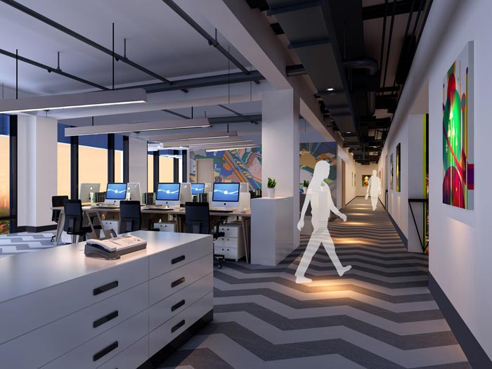 2100平方工業(yè)風(fēng)辦公室二樓前臺裝修設(shè)計案例效果圖