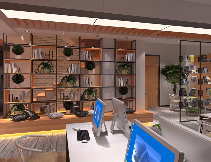 330平方創(chuàng)業(yè)公司辦公室展示區(qū)域裝修設(shè)計案例效果圖