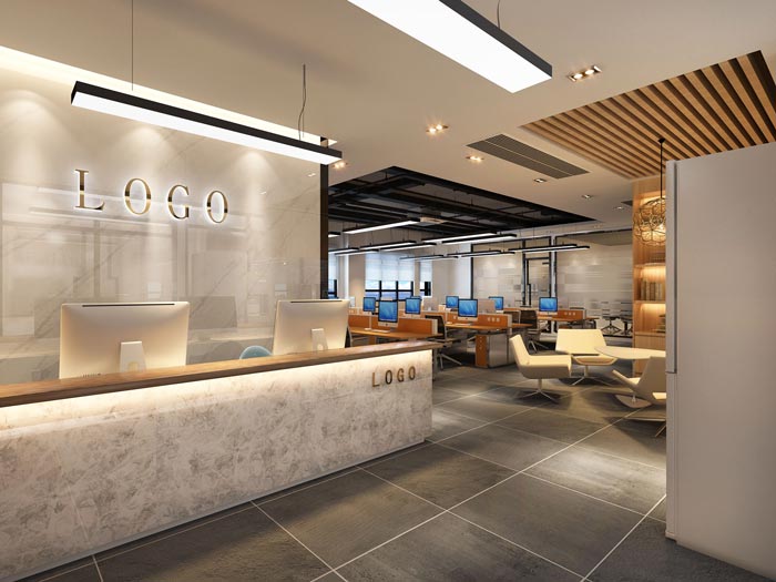 280平方創業公司辦公室前臺裝修設計案例效果圖