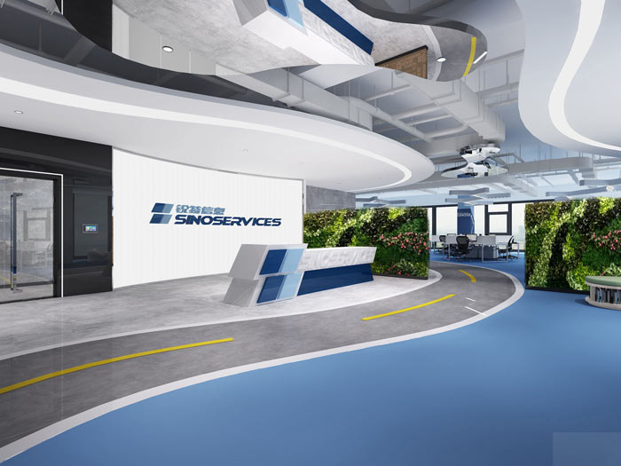 信息科技公司辦公室前臺軟裝設計方案效果圖