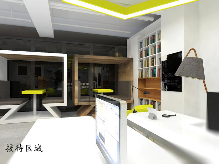 動漫公司辦公室接待區域軟裝設計方案效果圖