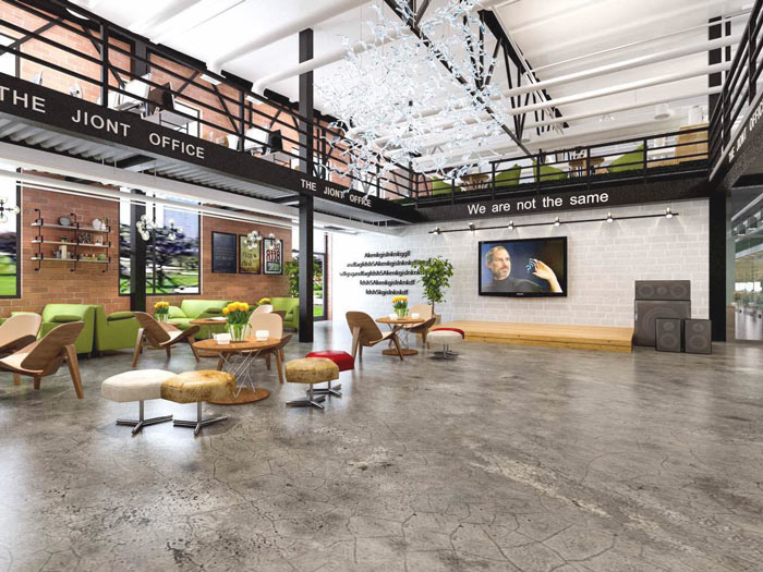 1100平方工業風辦公室大廳裝修設計案例效果圖