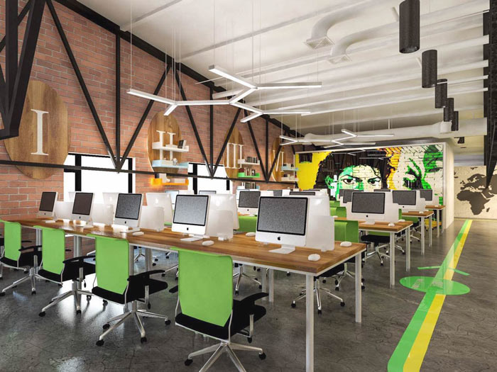 1100平方工業風辦公室二樓辦公區域裝修設計案例效果圖