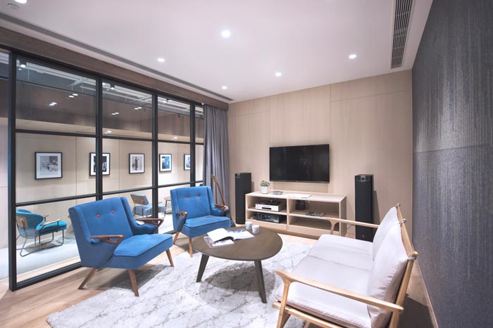 音樂傳媒公司辦公室交流區域裝修設計案例效果圖