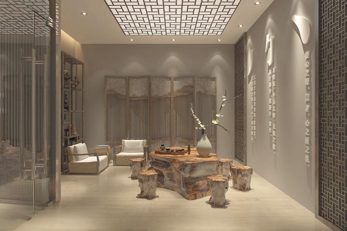 中式風格辦公室洽談區域裝修設計案例效果圖