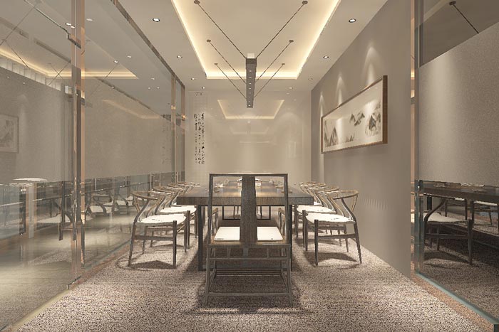 中式風格辦公室會議室裝修設計案例效果圖