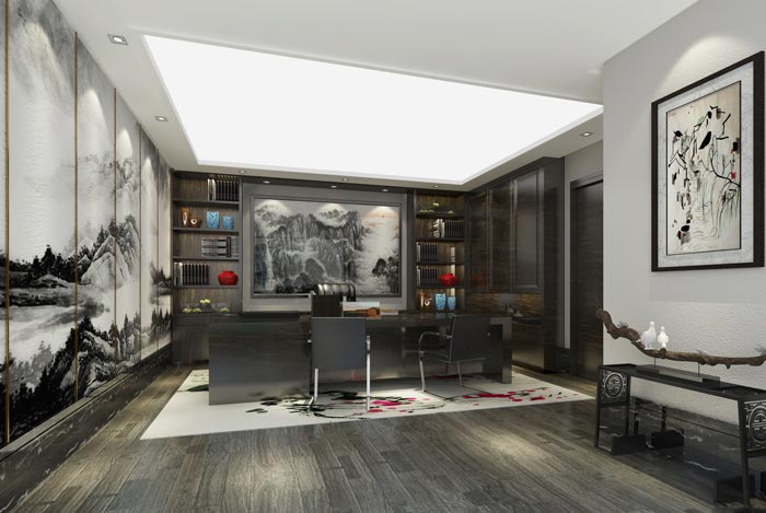 新中式進出口貿易公司總經理辦公室裝修設計案例效果圖