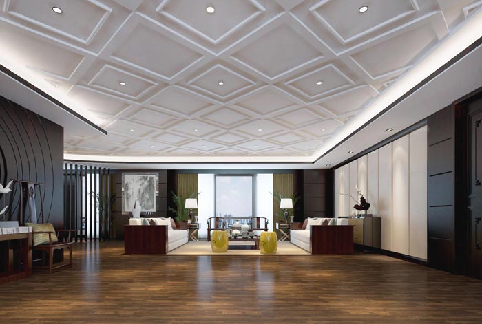 中式風格房地產管理辦公室進門接待裝修設計案例效果圖