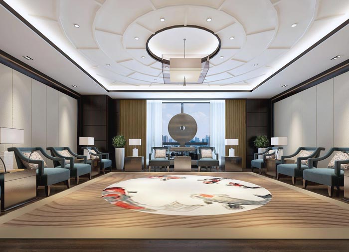 中式風格房地產管理辦公室接待室裝修設計案例效果圖