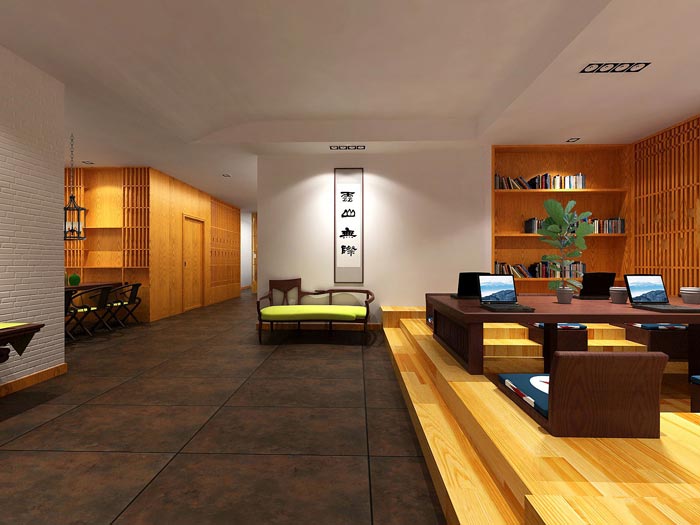 中式禪意租賃托管公司辦公室動線裝修設計案例效果圖