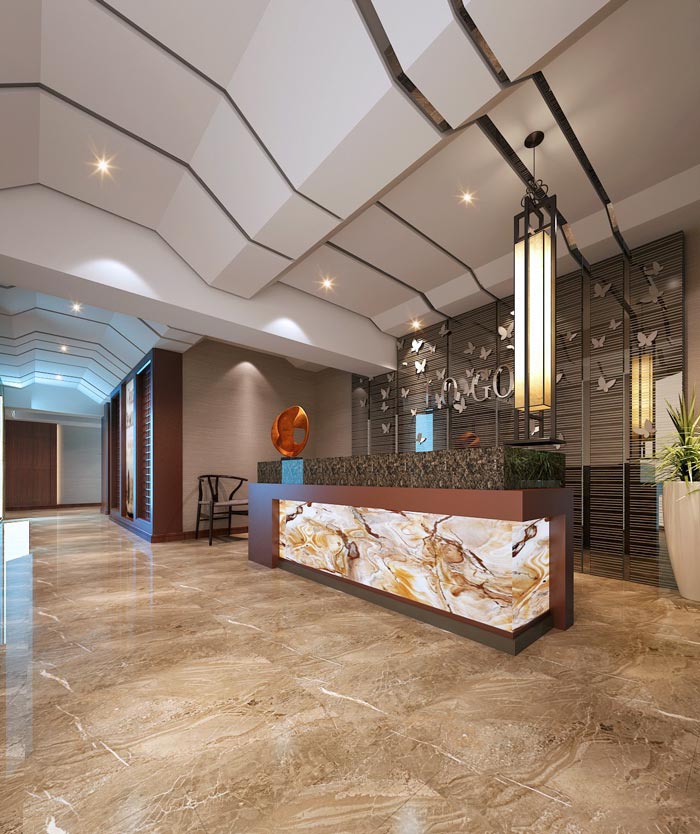 現代新中式風格辦公室前臺裝修設計案例效果圖