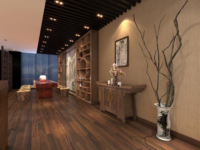 現代新中式風格辦公室接待區域裝修設計案例效果圖