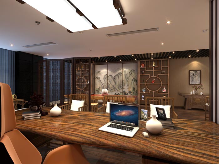現代新中式風格總經理辦公室裝修設計案例效果圖