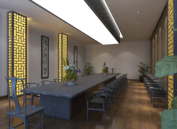 中式風格投資公司辦公室會議室裝修設計案例效果圖