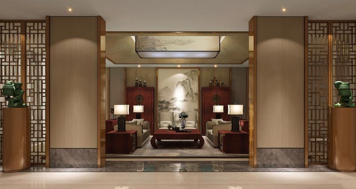 中式后現(xiàn)代風格辦公室動線裝修設計案例效果圖