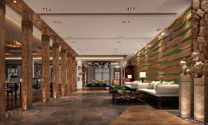 中式后現(xiàn)代風格辦公室辦公區(qū)域裝修設計案例效果圖