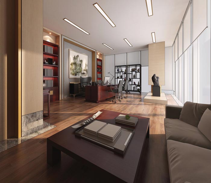 中式后現(xiàn)代風格總經(jīng)理辦公室裝修設計案例效果圖