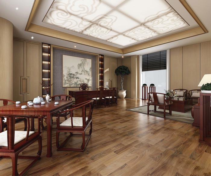 中式后現(xiàn)代風格董事長辦公室裝修設計案例效果圖