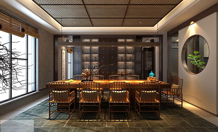 新中式辦公室辦公區(qū)裝修設計案例效果圖