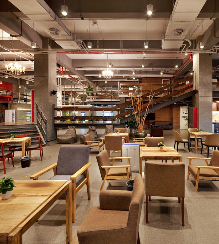 創(chuàng)客孵化中心辦公樓交流區(qū)域裝修設計效果圖