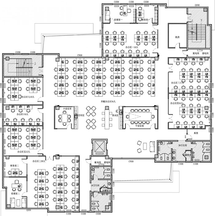 創(chuàng)客孵化中心辦公樓辦公區(qū)設計平面圖