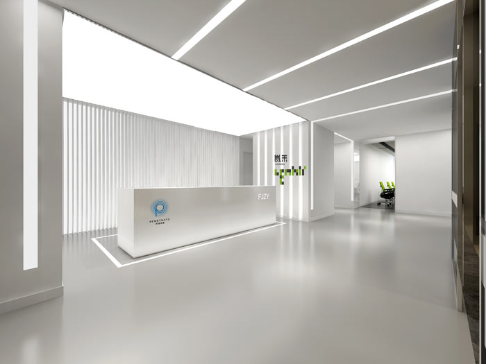 信息科技公司辦公室前臺(tái)裝修設(shè)計(jì)效果圖