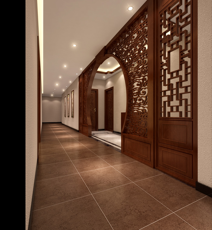 中式摩登辦公室過道裝修設計效果圖