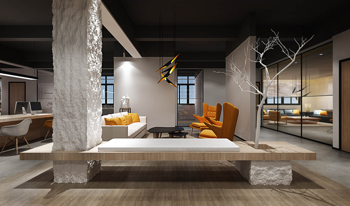 灰色風格辦公室接待區裝修設計效果圖